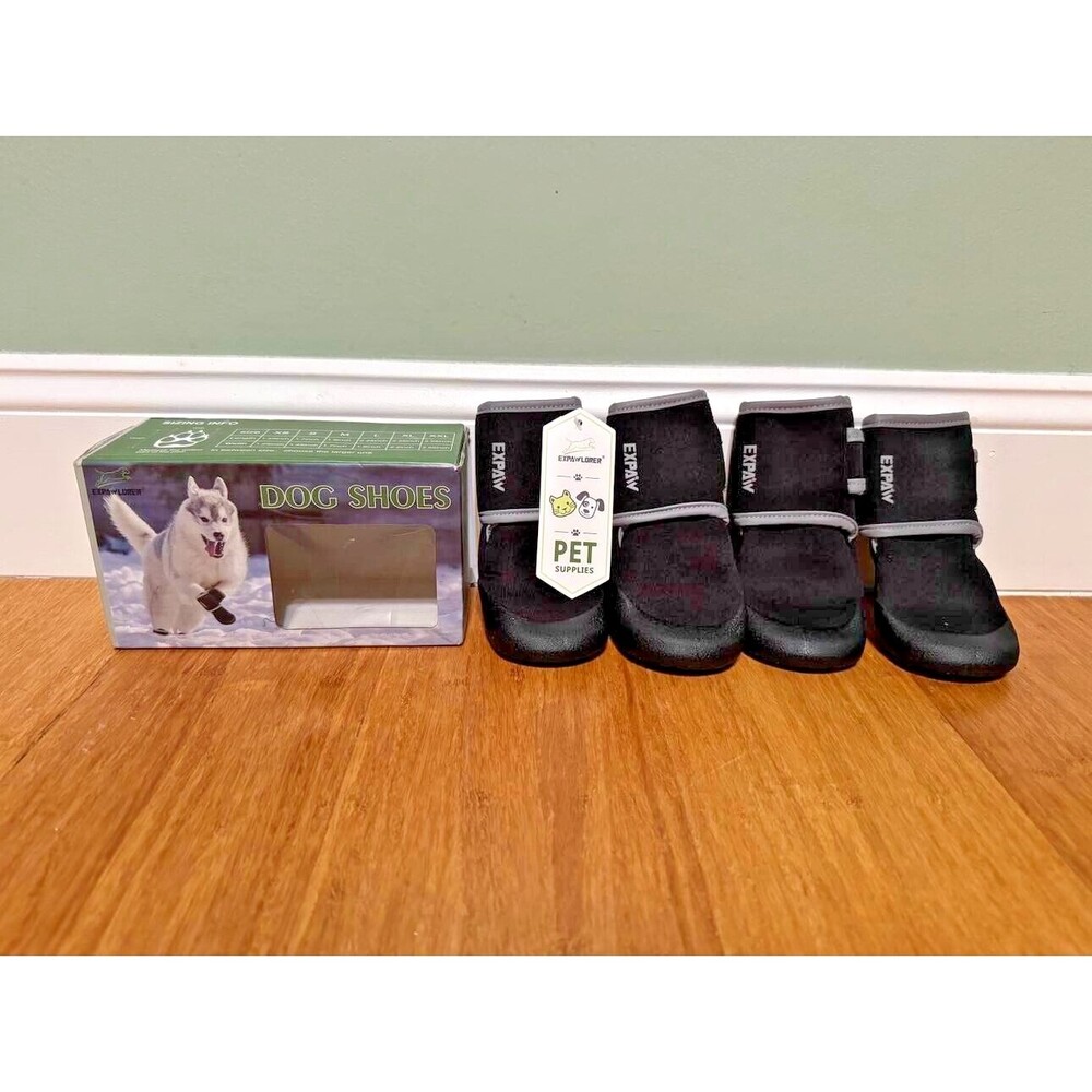 EXPAWLORER Anti-Slip Waterproof Dog Shoes/Boots Reflective Rubber Sole Black XL